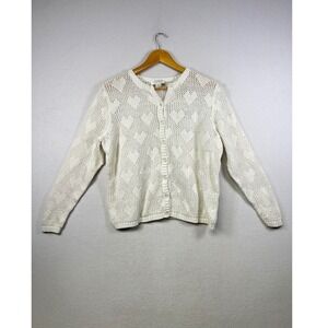 CJ‎ Banks Womens White Heart Pattern Knit Cardigan Sweater 1X